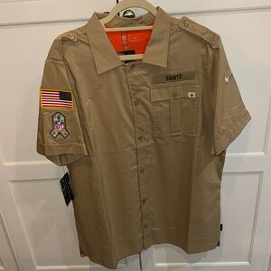 Nike Men’s Saints Short Sleeve Button-Down Shirt - Khaki with Orange Lining
